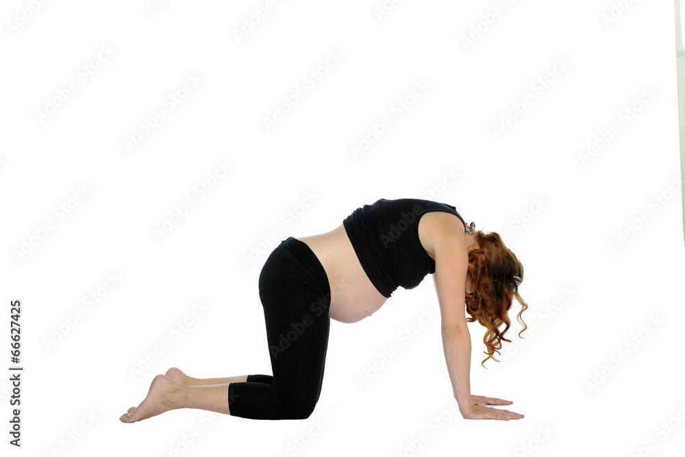 Schwangere Frau macht eine Katzenbuckel beim yoga Schwangere Frau macht eine Katzenbuckel beim yoga