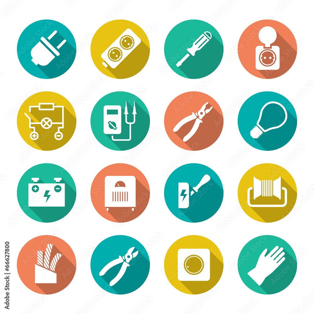Set round flat icons of electricity