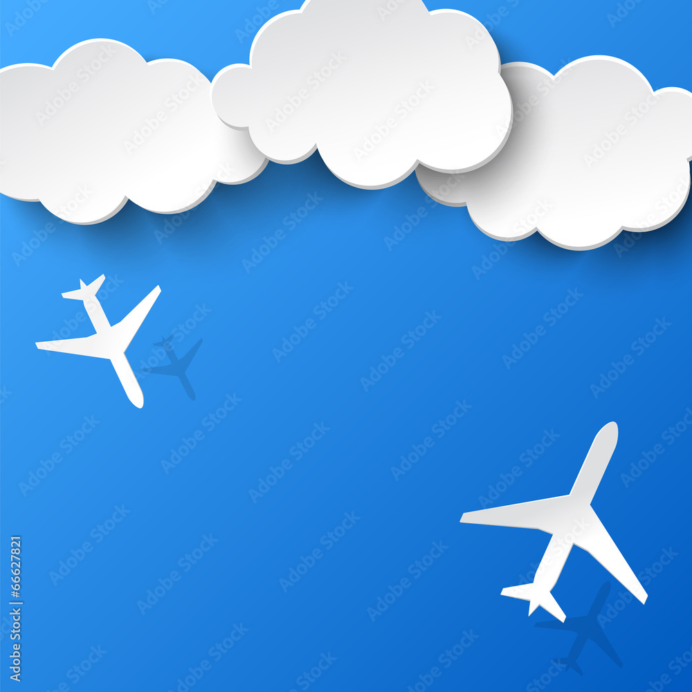 Abstract background with two airplanes and clouds