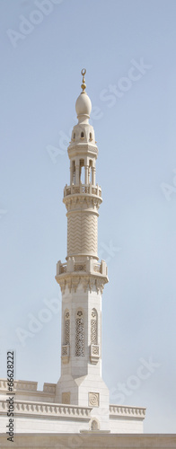 Beautiful design and carving in a minaret of a mosque at dubai