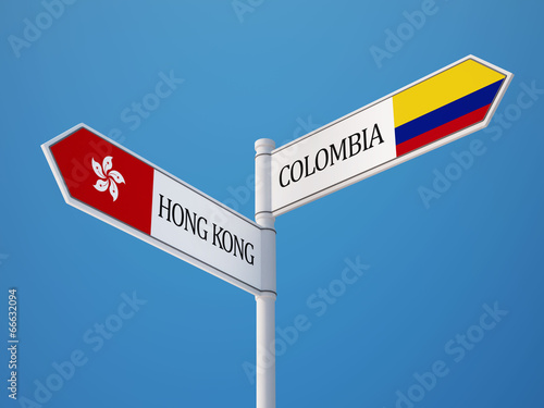 Colombia Hong Kong Sign Flags Concept