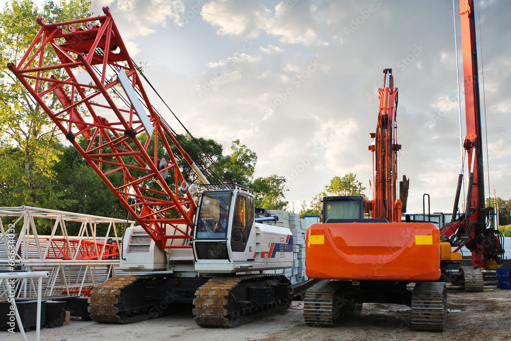 modern orange excavator machines