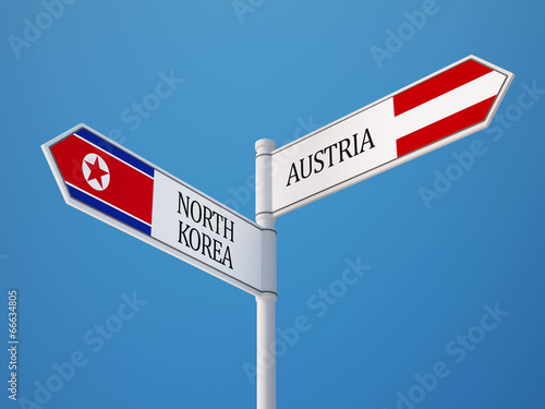Austria North Korea Sign Flags Concept