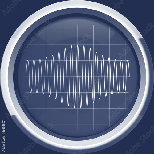 Obraz na plátně Signal with amplitude modulation on the oscilloscope screen in b