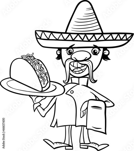 mexican chef with taco coloring page