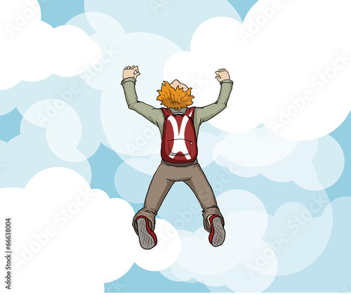 Skydiver falls trough the clouds