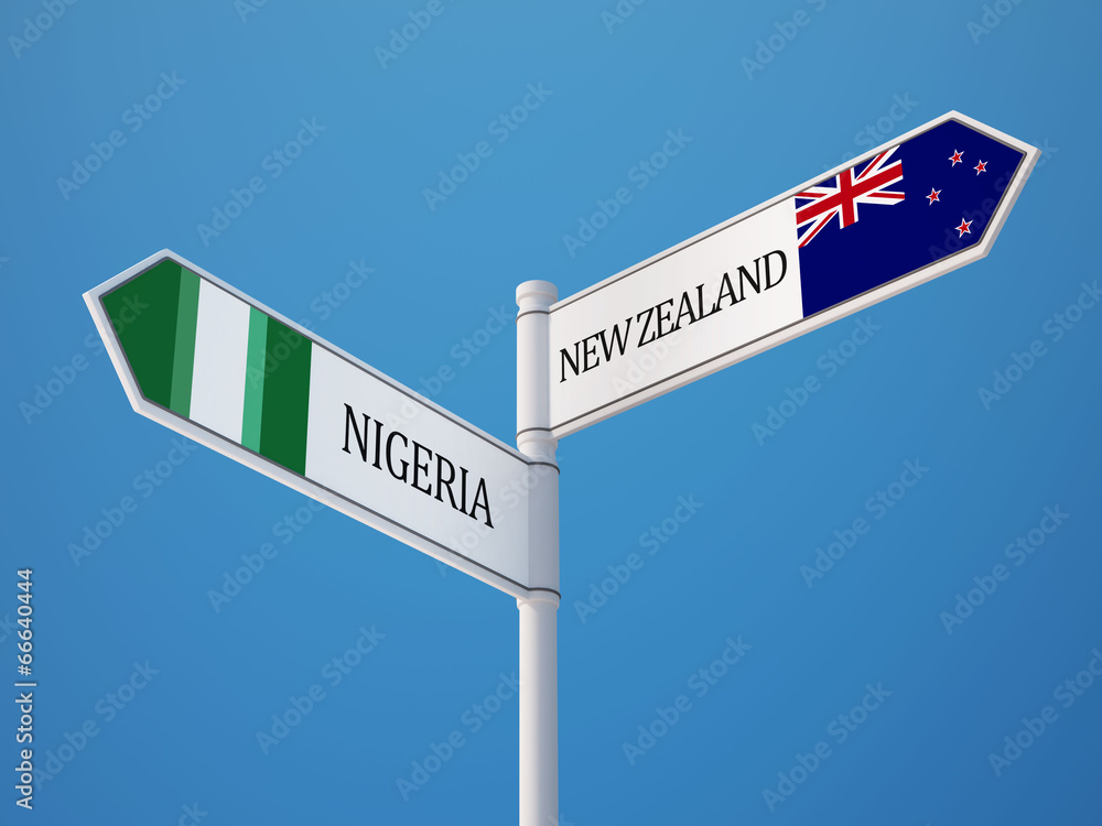 Nigeria New Zealand Sign Flags Concept Nigeria New Zealand Sign Flags Concept