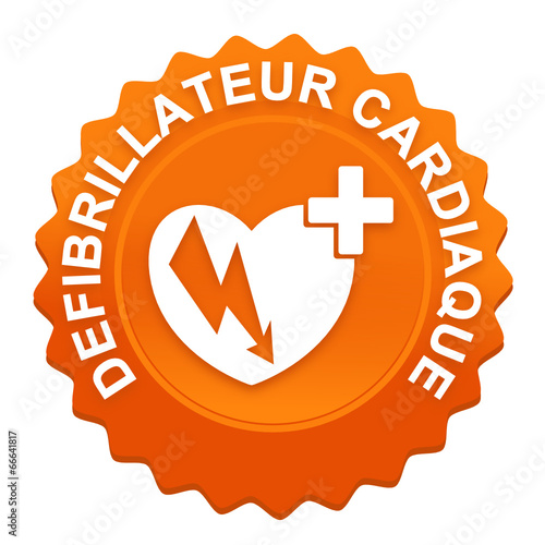 défibrillateur  cardiaque sur bouton web denté orange