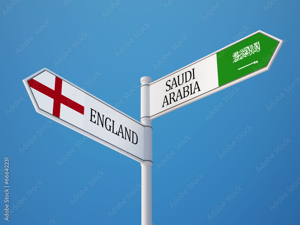 Fototapeta premium Saudi Arabia England Sign Flags Concept