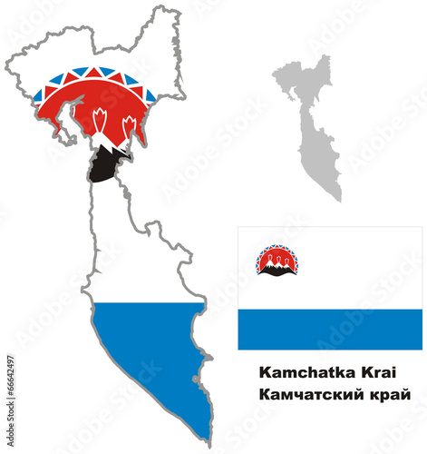 outline map of Kamchatka krai with flag