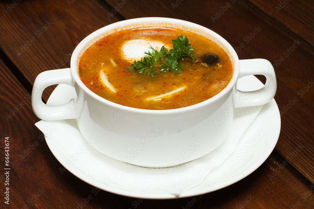 Russian cuisine, soup hodgepodge - soljanka Russian cuisine, soup hodgepodge - soljanka