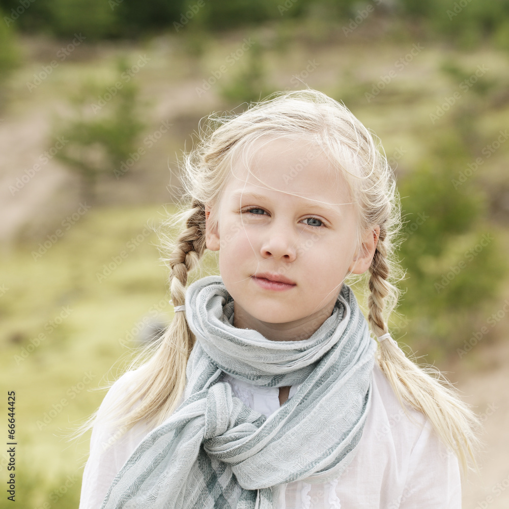 Carefree little girl outdoors, childhood Carefree little girl outdoors, childhood