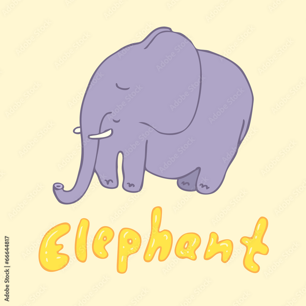 Obraz premium Cute violet elephant, vector illustration, hand drawn