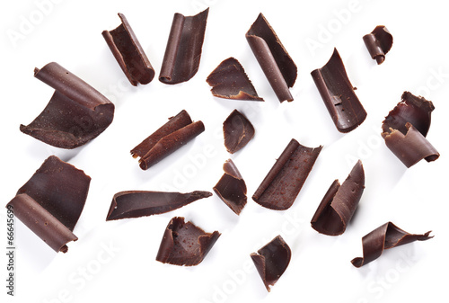 Chocolate chips isolated on a white background.