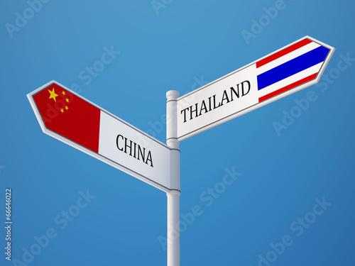 Thailand China Sign Flags Concept