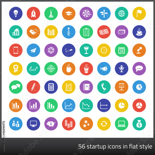 Set of 56 startup icons in flat style