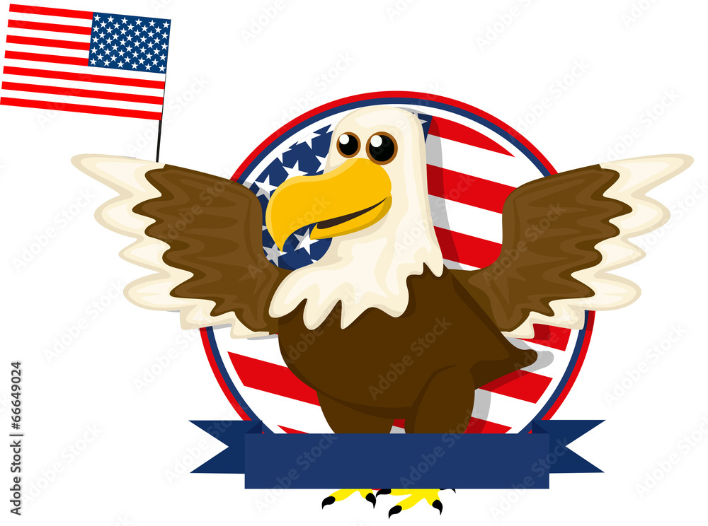 Fototapeta premium Cute cartoon American bald eagle