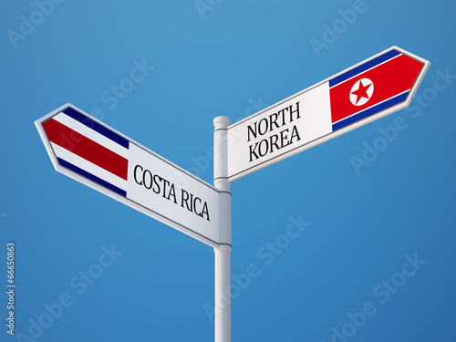 Costa Rica. North Korea Sign Flags Concept