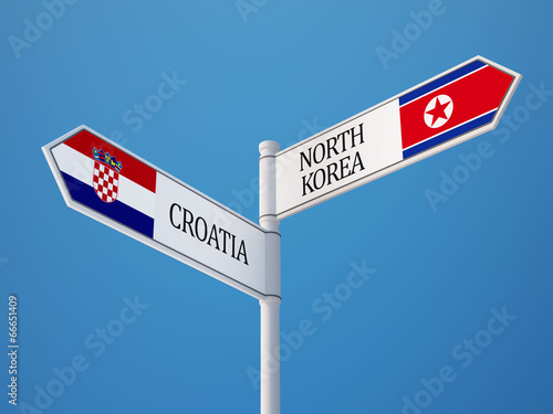 Croatia. North Korea Sign Flags Concept