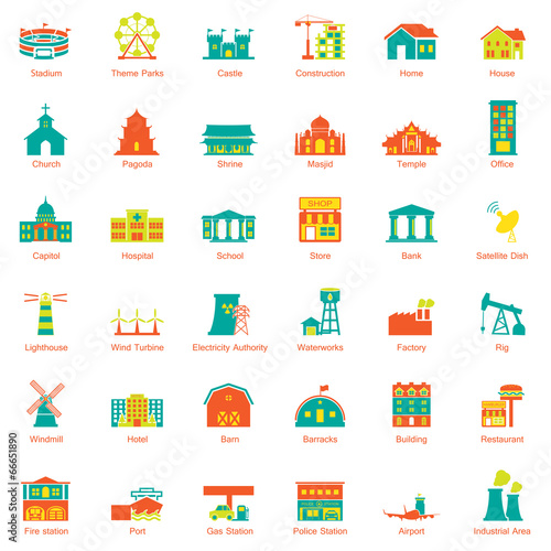 Buildings city icon set