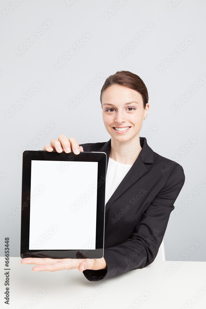 Happy Businesswoman Showing Digital Tablet Happy Businesswoman Showing Digital Tablet
