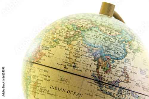 The globe close up, Asia past map on white background