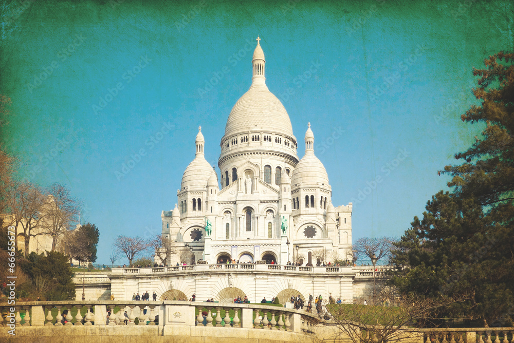 Vintage Sacre-Coeur church in Montmartre,paris