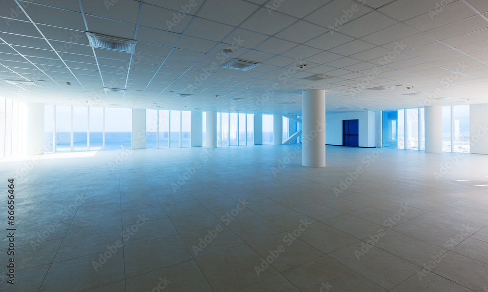 Empty hall with windows, sea view