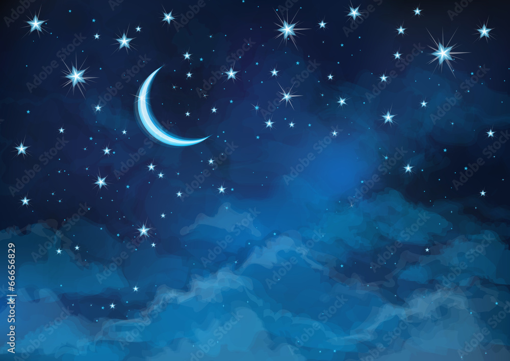 Vector night sky background stars and moon. - obrazy, fototapety, plakaty 