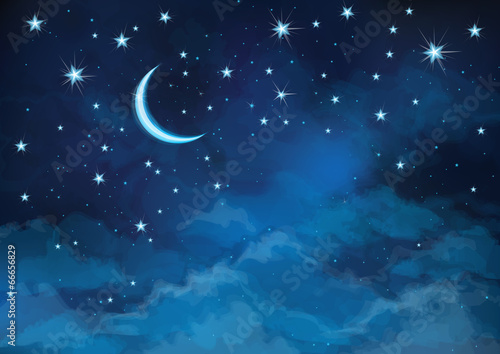 Vector night sky background stars and moon.