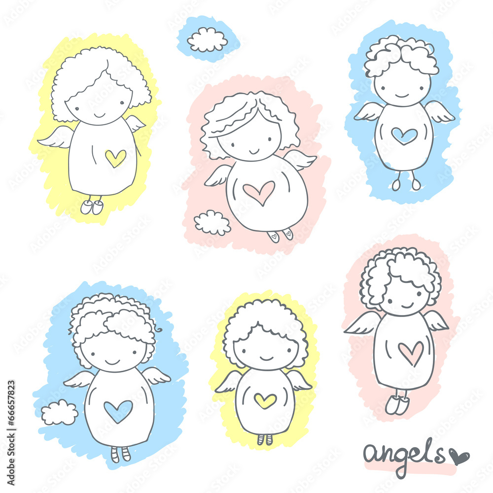 Set of cute sketch angels Set of cute sketch angels