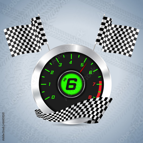 Rev counter with checkered flag