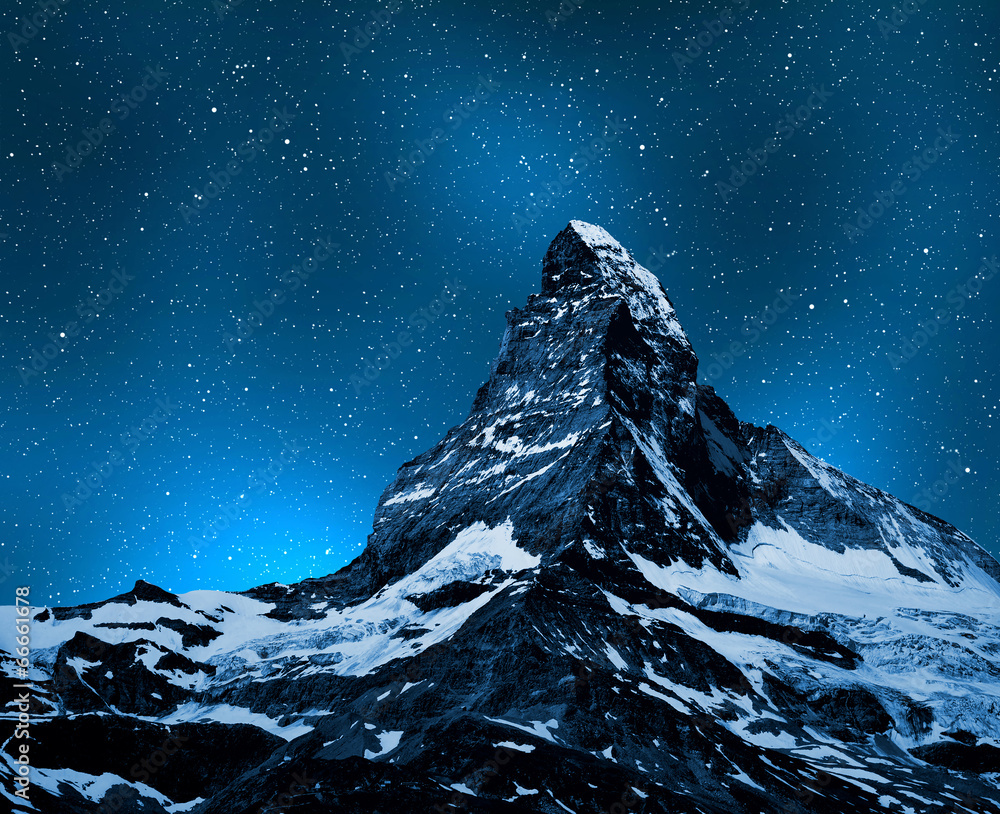 Matterhorn in night sky - Swiss Alps - obrazy, fototapety, plakaty 
