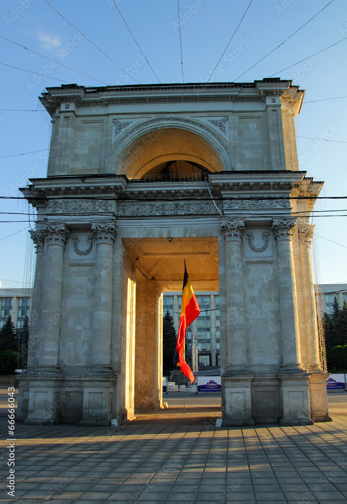 Victory Arch in Chisinau in the evening..
