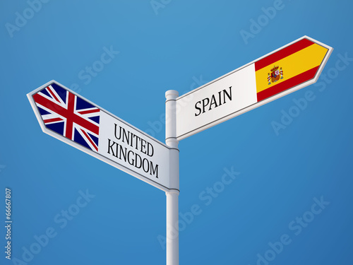 United Kingdom Spain Sign Flags Concept