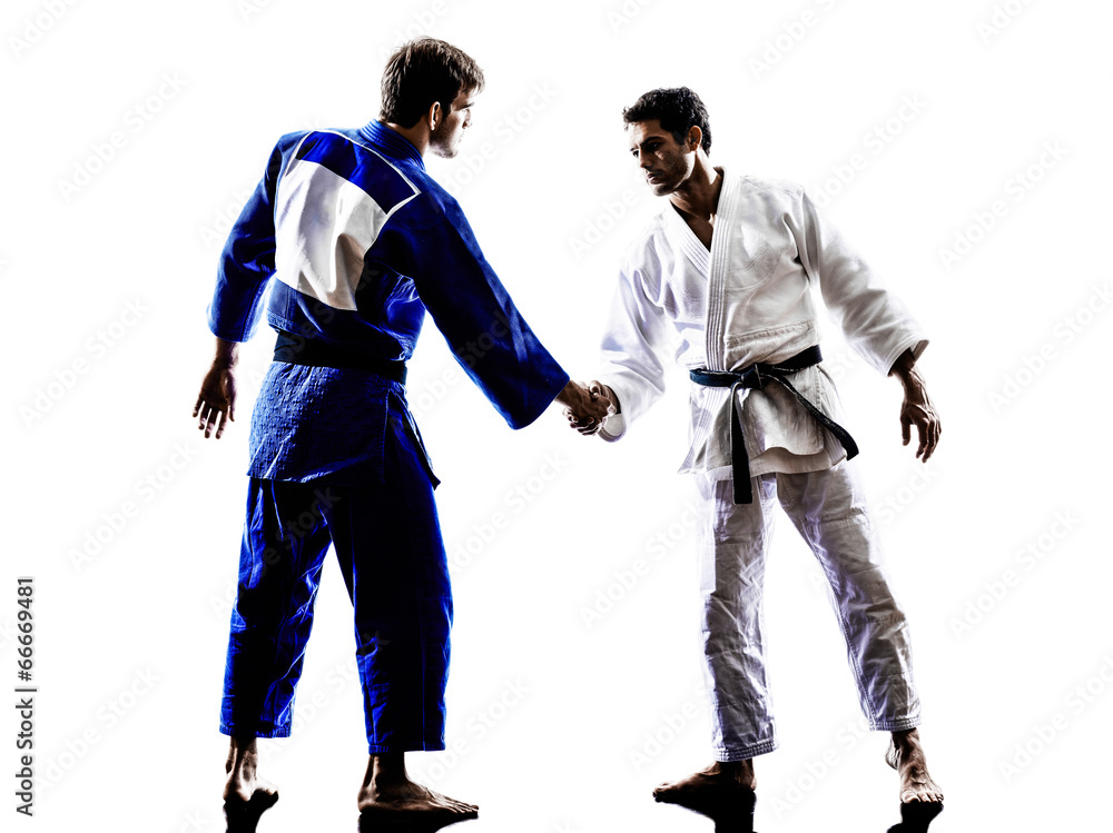 judokas fighters fighting handshake men silhouette judokas fighters fighting handshake men silhouette
