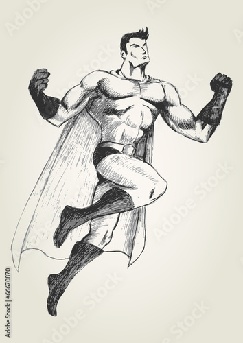 Sketch illustration of a superhero in flying pose