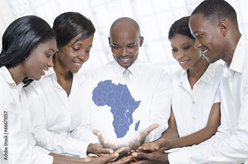 African business team with map of africa