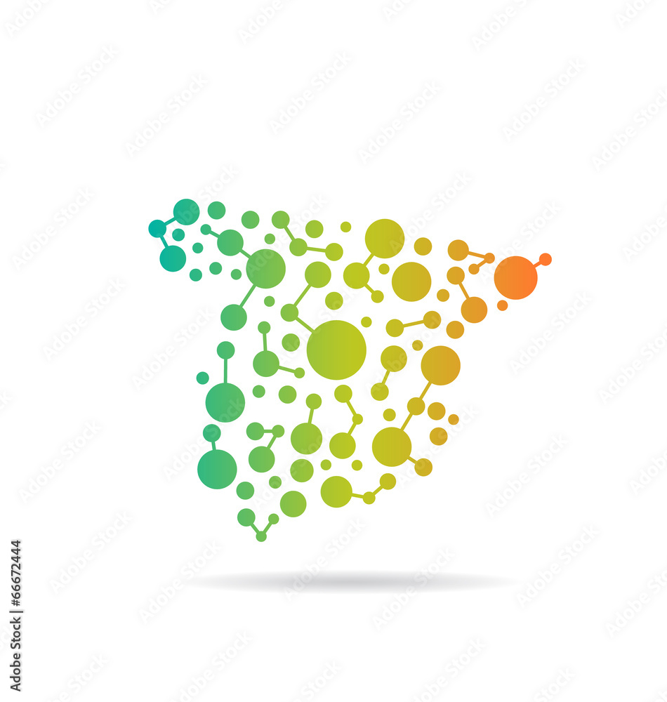 Naklejka premium Spain dot and lines map image. Concept of networking