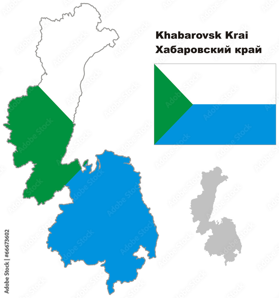 Obraz premium outline map of Khabarovsk Krai with flag