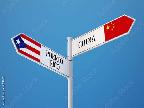 Puerto Rico China Sign Flags Concept