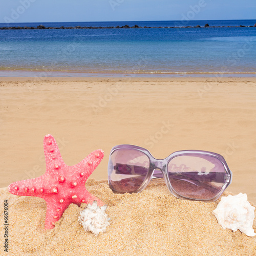 starfish and sunglasses in sand © neirfy