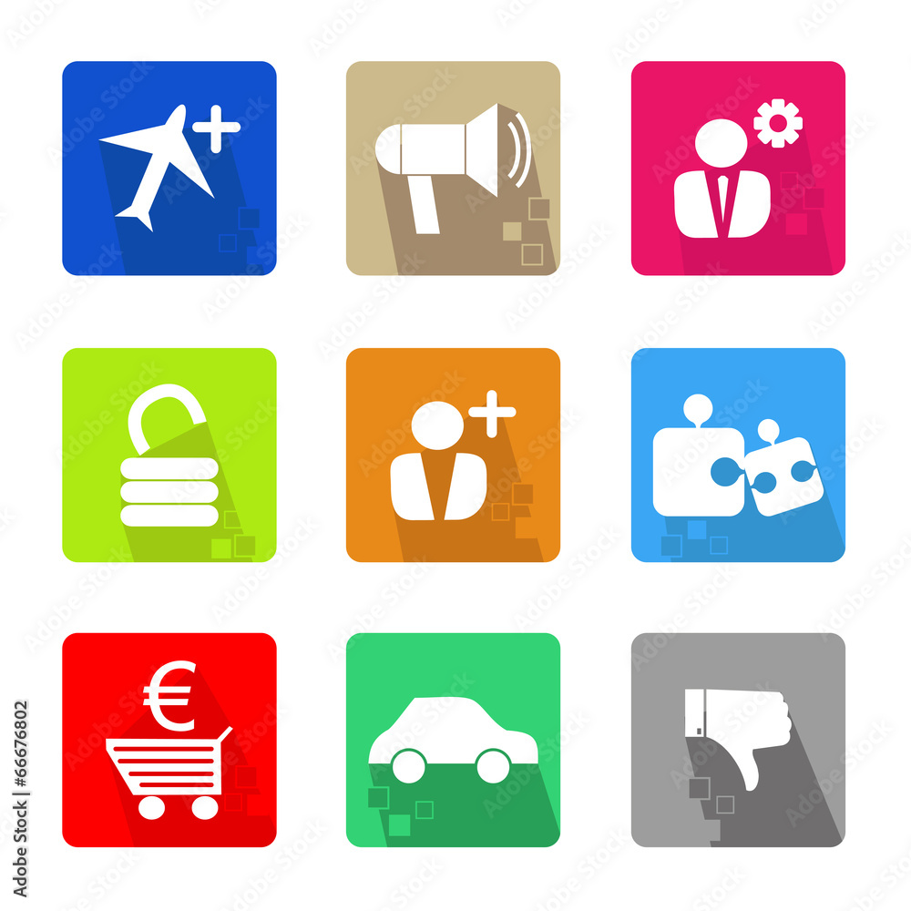 Business icons set color, with shadow and pixel Business icons set color, with shadow and pixel