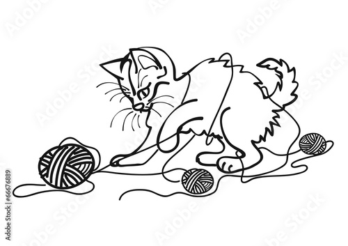 Mischievous cat playing with yarn balls