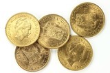 niederländische 10 Gulden Goldmünzen isoliert auf weißem Hintergrund