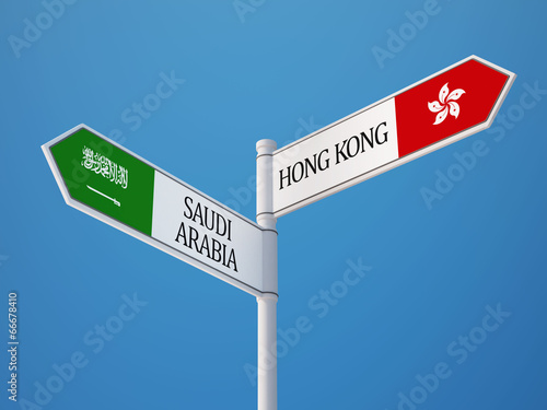 Saudi Arabia Hong Kong Sign Flags Concept