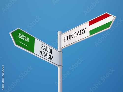 Saudi Arabia Hungary Sign Flags Concept