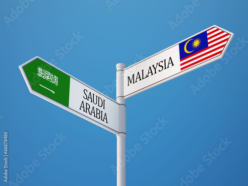 Saudi Arabia Malaysia Sign Flags Concept