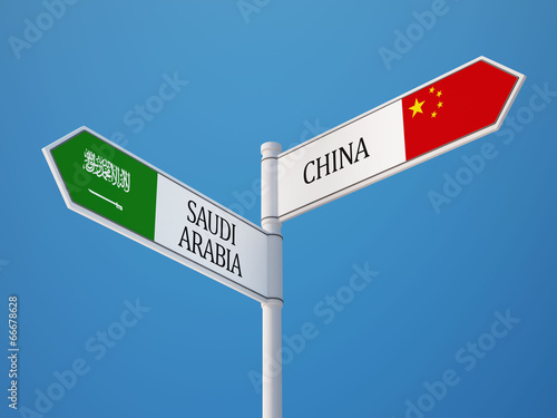 Saudi Arabia China Sign Flags Concept