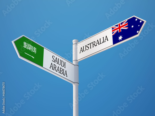Saudi Arabia Australia Sign Flags Concept